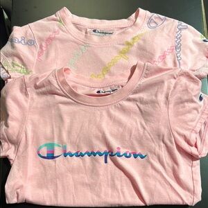 BUNDLE of 2 | girls size Large | Champion Light Pink | Multicolor Logos